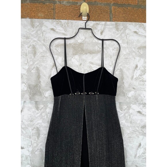 Blondie Nites Vintage 90s Gown - Glamorous Black Velvet & Silver Shimmer Maxi - Picture 4 of 11